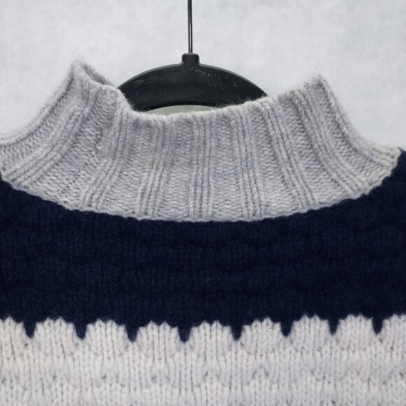 Alashan Sweater Womens XL Merino Wool Pullover Crochet Knit Blue White Mock Neck - Picture 9 of 14
